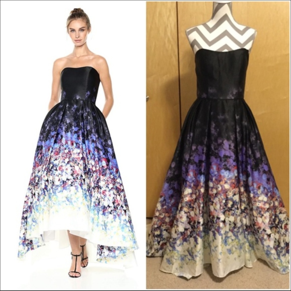 Strapless Floral Prom Evening Gown Military Ball
